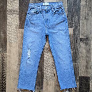 Reformation Blue Jeans Liza High Rise Straight Leg Crete Destroyed